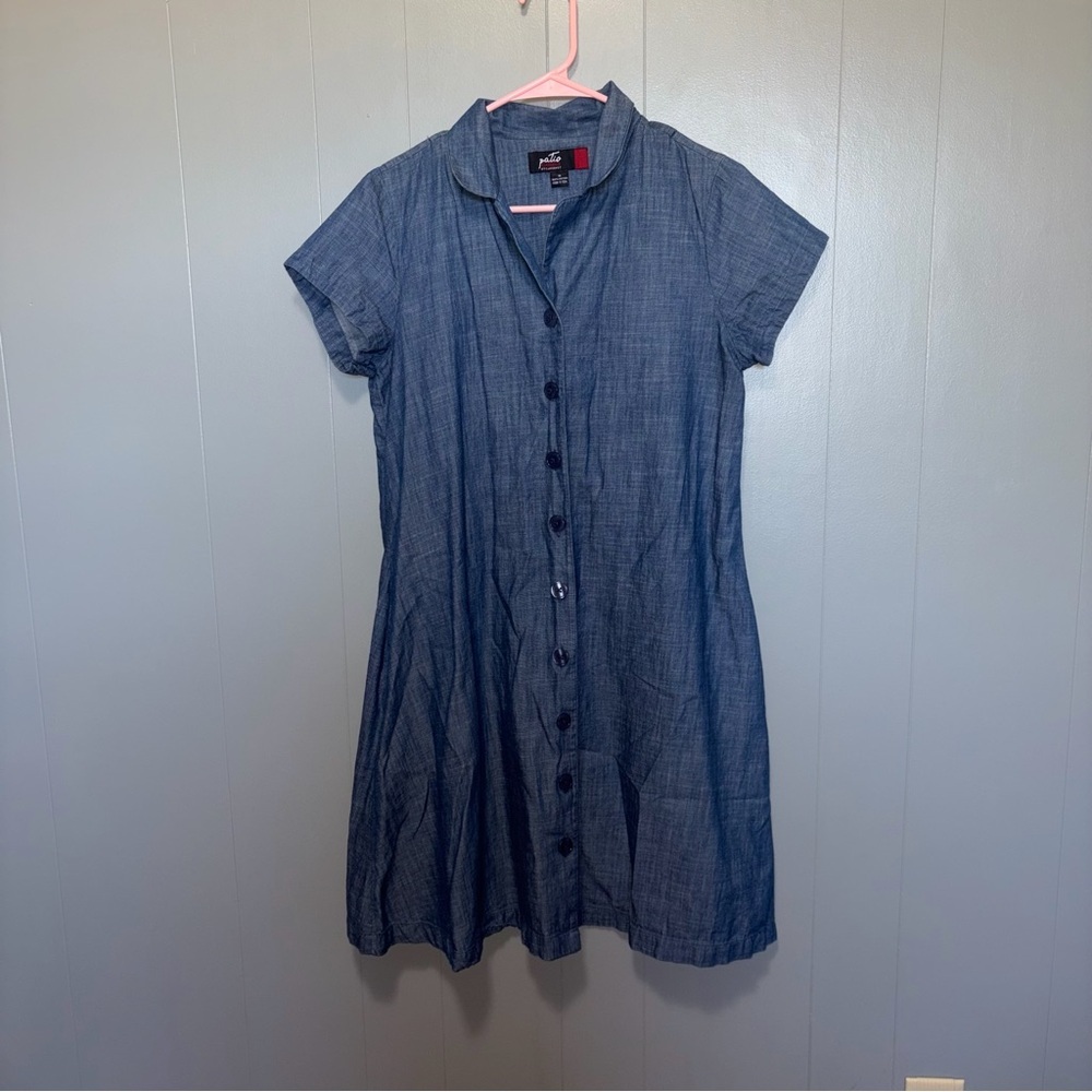 Patio Casuals by Cabernet Blue Cotton Chambray Denim Collared Shirt Dress Small